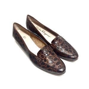 Salvatore Ferragamo Brown Croc Leather Loafer 8.5